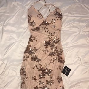 ROSE GOLD SEQUIN LACE-UP MAXI DRESS